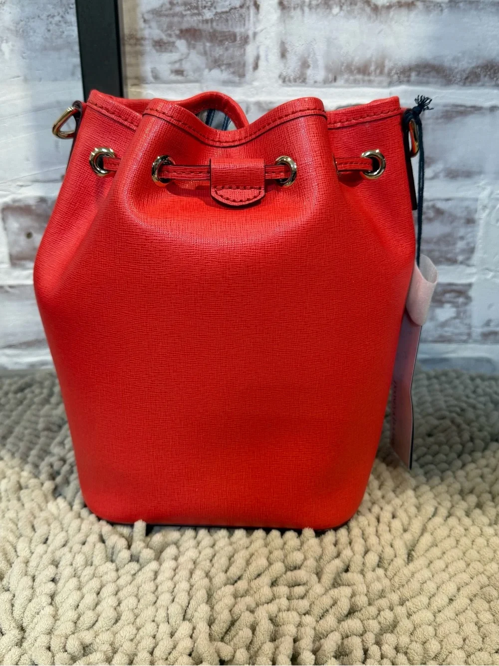 Dooney & Bourke Red Saffiano Leather Drawstring Crossbody Bucket Bag MWT